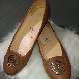 Liz Claiborne Brown and Gold Flats with Elegant Medallion
